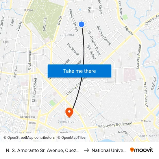 N. S. Amoranto Sr. Avenue, Quezon City to National University map