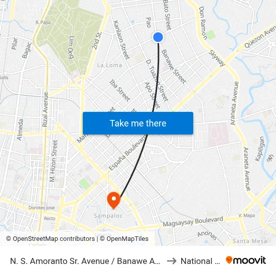 N. S. Amoranto Sr. Avenue / Banawe Avenue Intersection, Quezon City to National University map