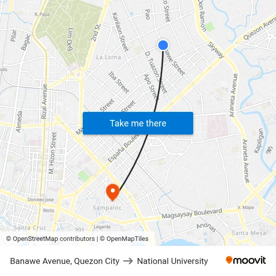 Banawe Avenue, Quezon City to National University map