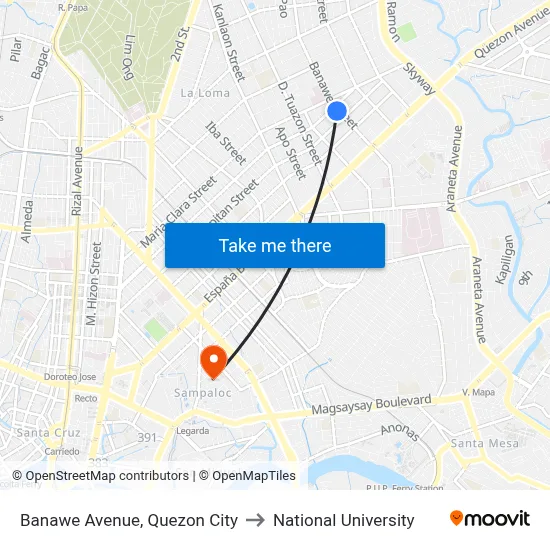 Banawe Avenue, Quezon City to National University map