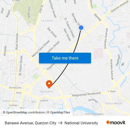 Banawe Avenue, Quezon City to National University map