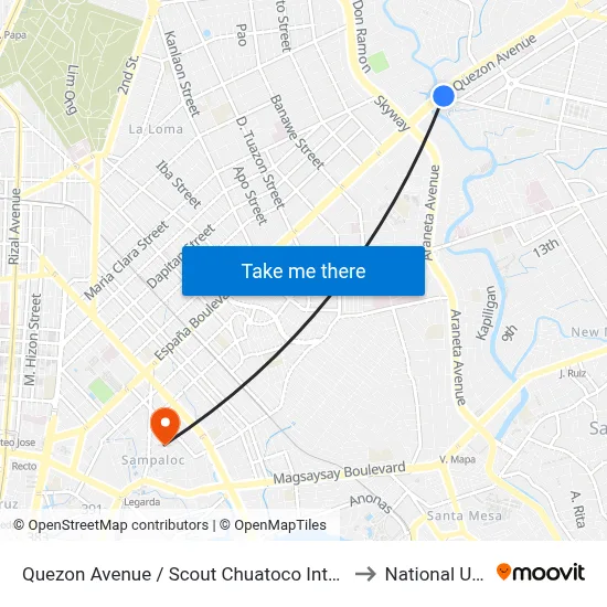 Quezon Avenue / Scout Chuatoco Intersection, Quezon City to National University map