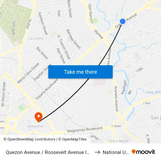 Quezon Avenue / Roosevelt Avenue Intersection, Quezon City to National University map