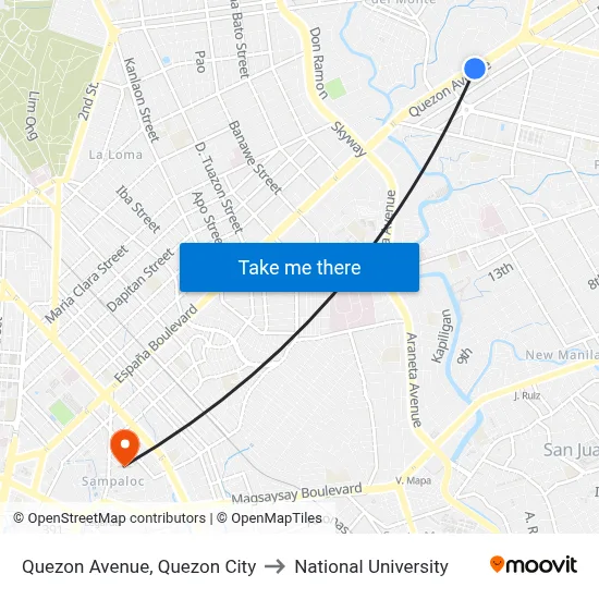 Quezon Avenue, Quezon City to National University map