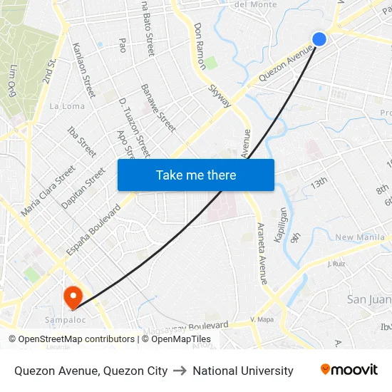 Quezon Avenue, Quezon City to National University map