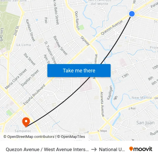Quezon Avenue / West Avenue Intersection, Quezon City to National University map