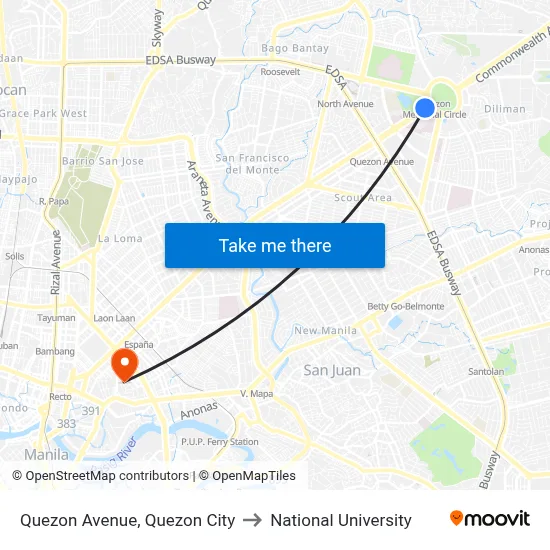 Quezon Avenue, Quezon City to National University map