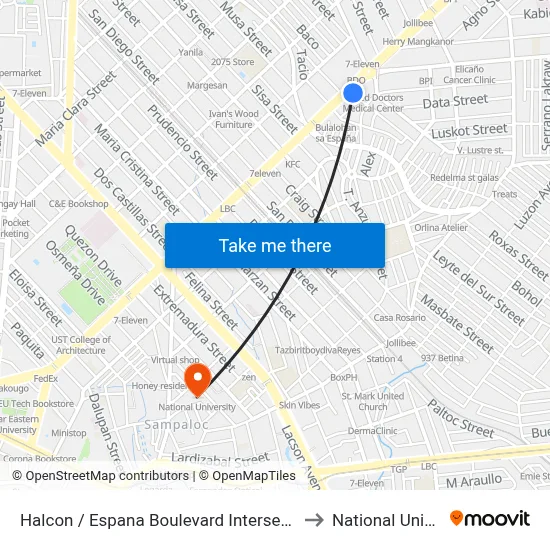 Halcon / Espana Boulevard Intersection, Manila to National University map
