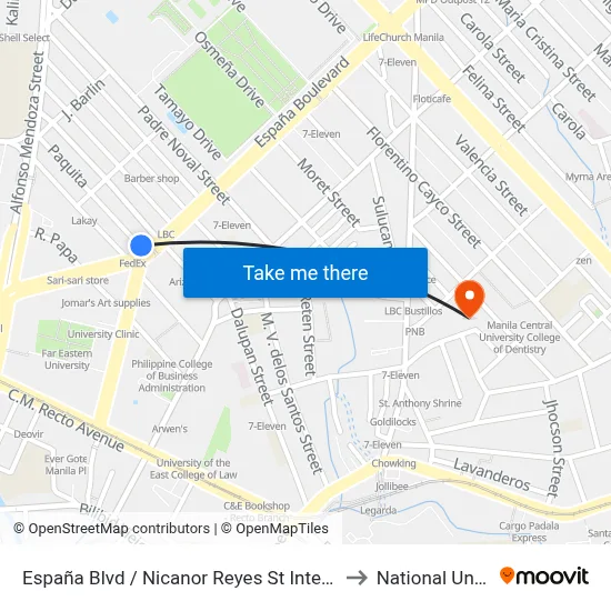 España Blvd / Nicanor Reyes St Intersection, Manila to National University map