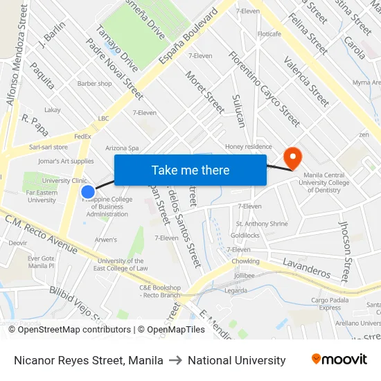 Nicanor Reyes Street, Manila to National University map