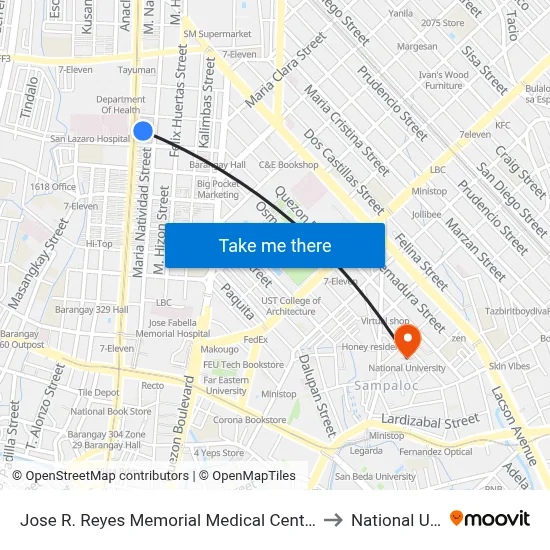 Jose R. Reyes Memorial Medical Center, Rizal Avenue, Manila to National University map