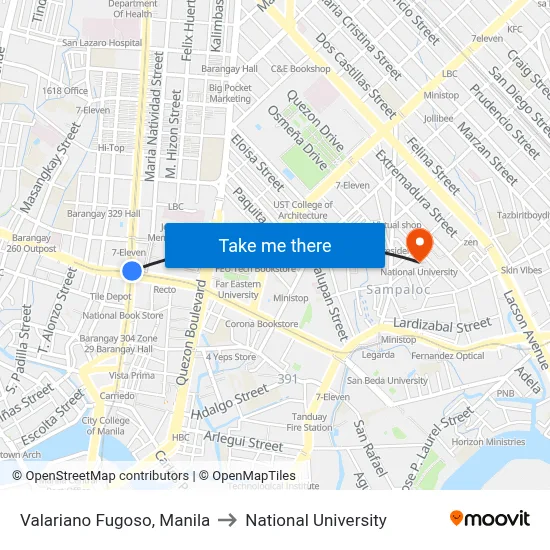 Valariano Fugoso, Manila to National University map