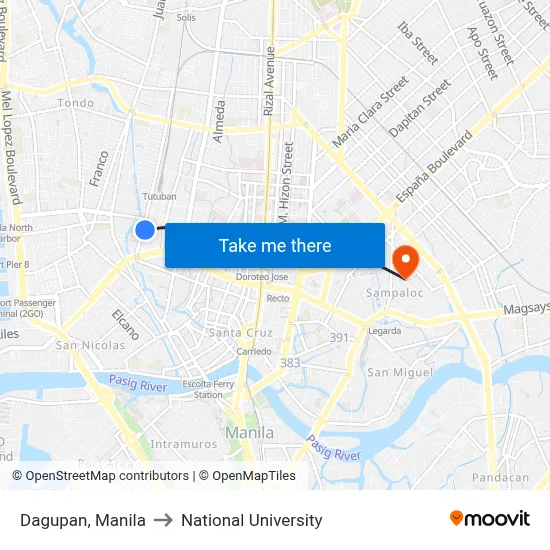 Dagupan, Manila to National University map