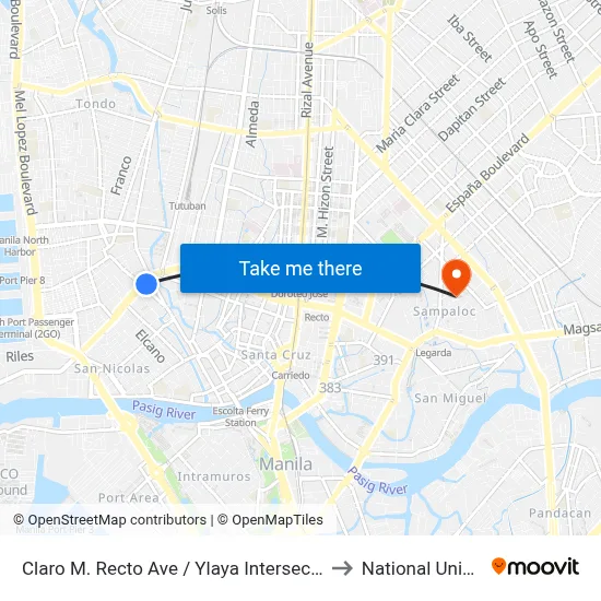 Claro M. Recto Ave / Ylaya Intersection, Manila to National University map