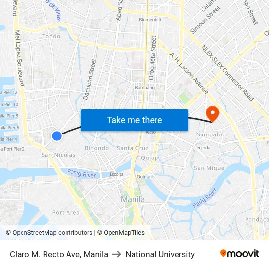 Claro M. Recto Ave, Manila to National University map