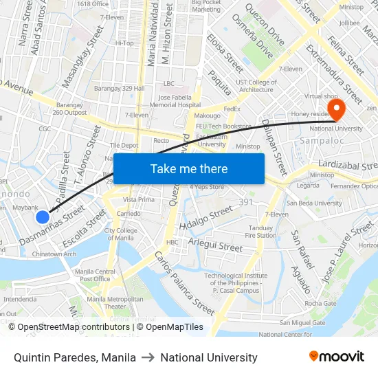 Quintin Paredes, Manila to National University map