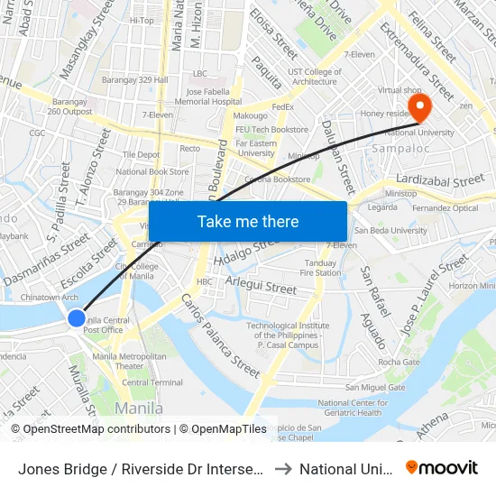 Jones Bridge / Riverside Dr Intersection, Manila to National University map