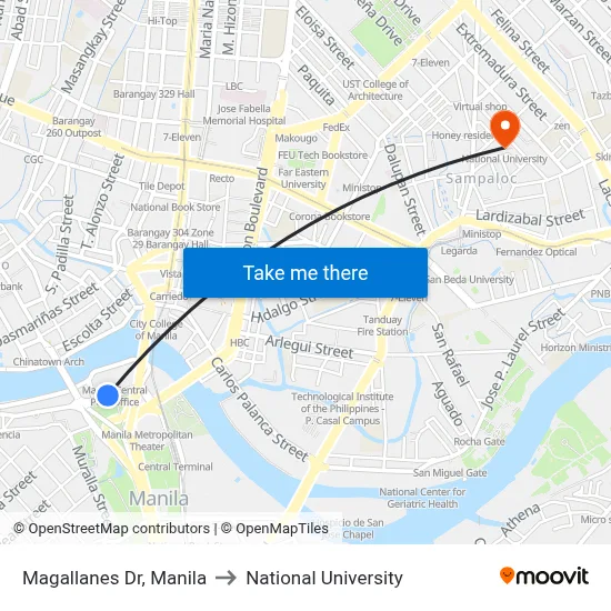 Magallanes Dr, Manila to National University map