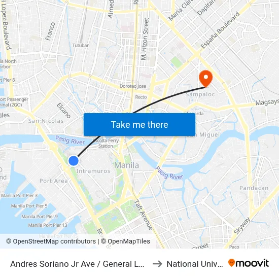 Andres Soriano Jr Ave / General Luna, Manila to National University map