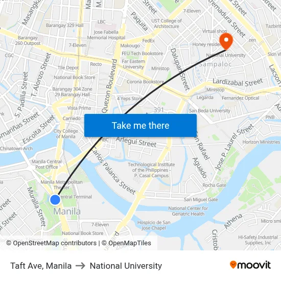 Taft Ave, Manila to National University map