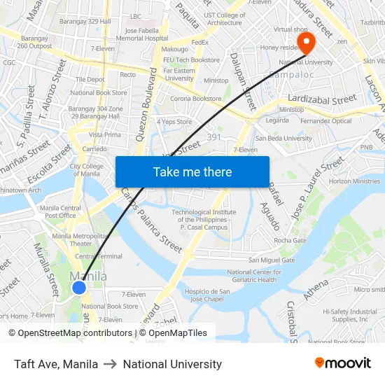 Taft Ave, Manila to National University map