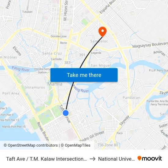 Taft Ave / T.M. Kalaw Intersection, Manila to National University map