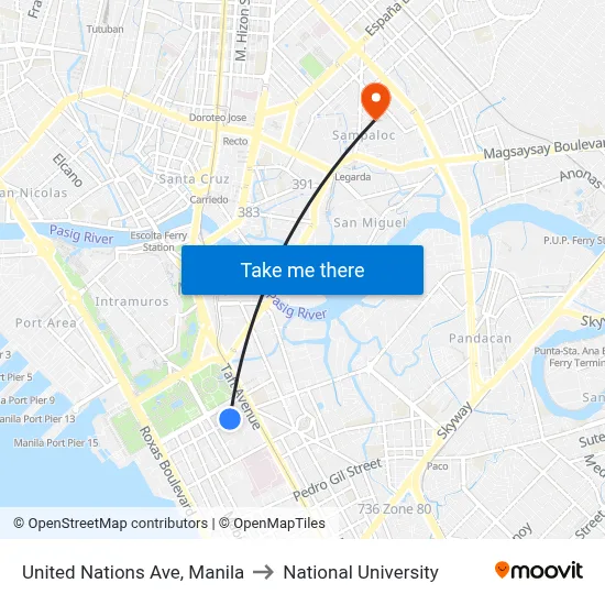 United Nations Ave, Manila to National University map