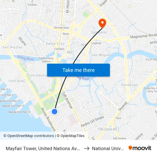 Mayfair Tower, United Nations Ave, Manila to National University map