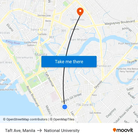 Taft Ave, Manila to National University map