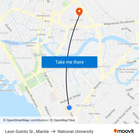 Leon Guinto Sr., Manila to National University map