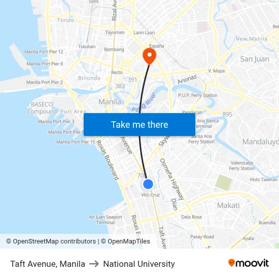 Taft Avenue, Manila to National University map