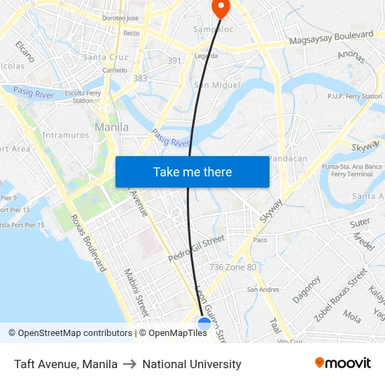 Taft Avenue, Manila to National University map