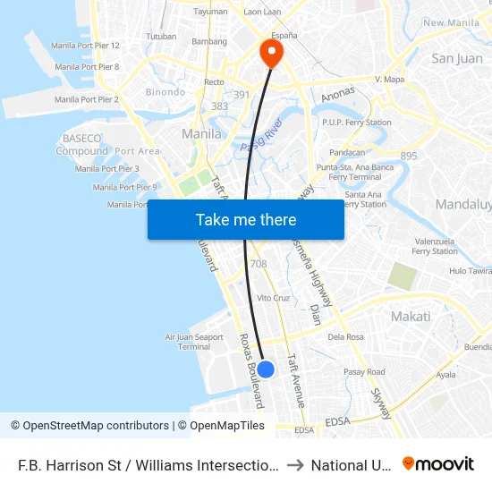 F.B. Harrison St / Williams Intersection, Lungsod Ng Pasay to National University map