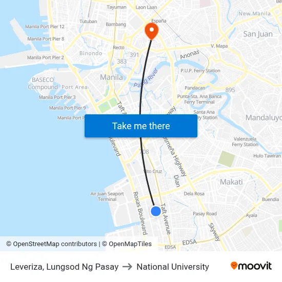 Leveriza, Lungsod Ng Pasay to National University map