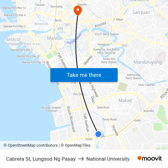 Cabrera St, Lungsod Ng Pasay to National University map