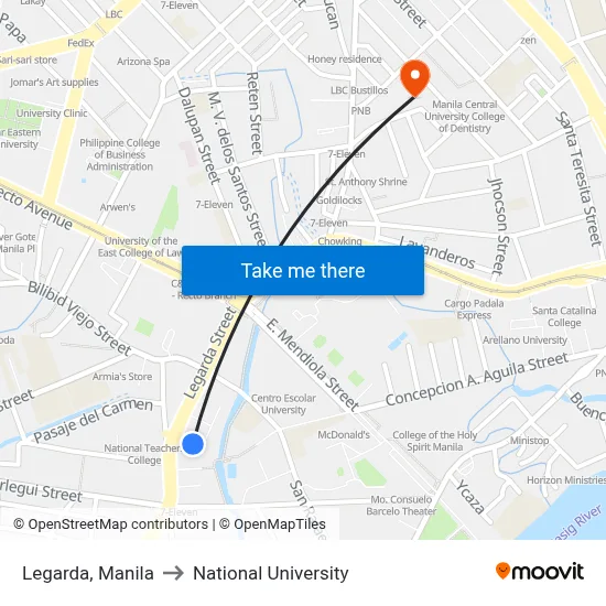 Legarda, Manila to National University map