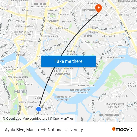 Ayala Blvd, Manila to National University map