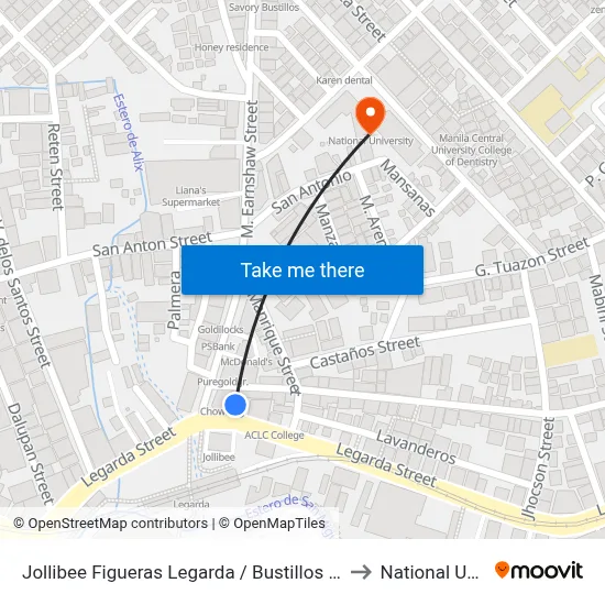 Jollibee Figueras Legarda / Bustillos Intersection, Manila to National University map