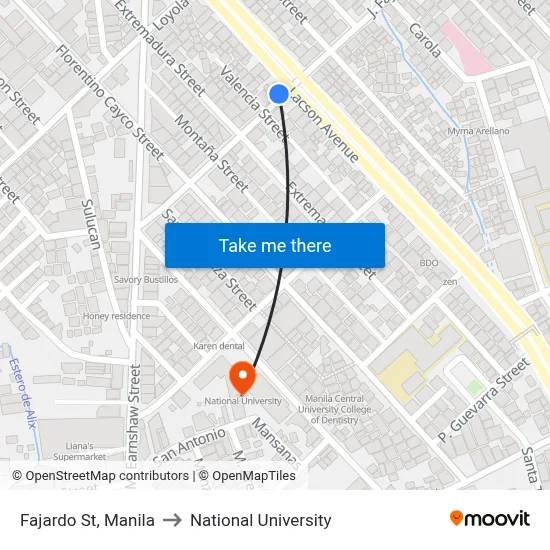 Fajardo St, Manila to National University map