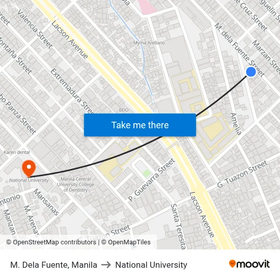 M. Dela Fuente, Manila to National University map