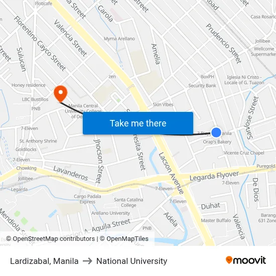 Lardizabal, Manila to National University map
