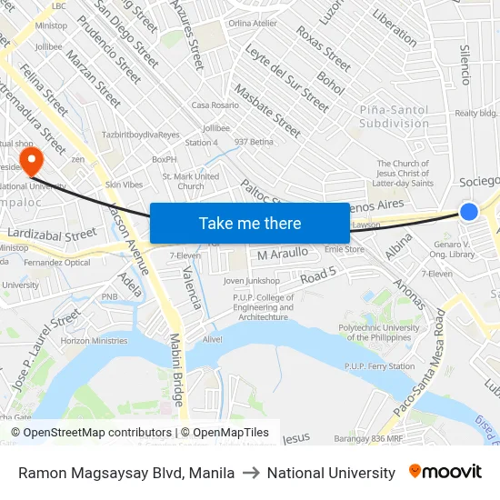 Ramon Magsaysay Blvd, Manila to National University map