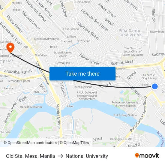 Old Sta. Mesa, Manila to National University map