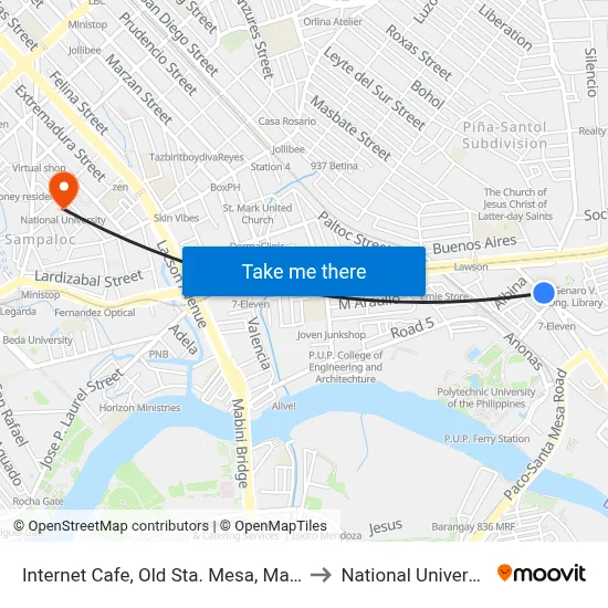 Internet Cafe, Old Sta. Mesa, Manila to National University map