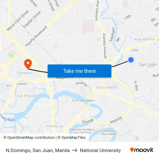 N.Domingo,  San Juan, Manila to National University map