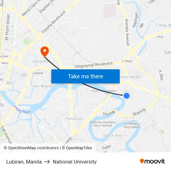 Lubiran, Manila to National University map