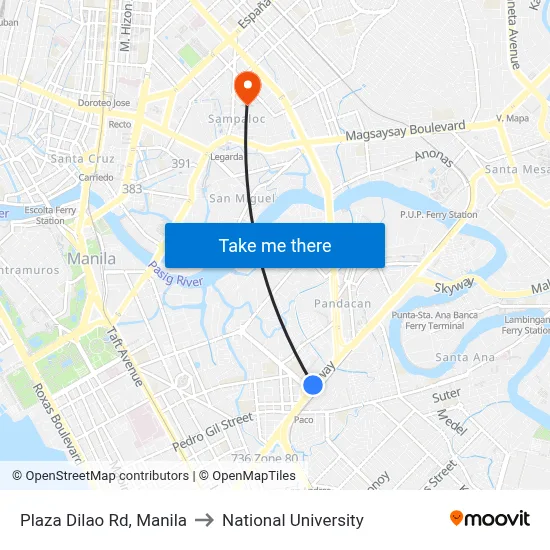 Plaza Dilao Rd, Manila to National University map