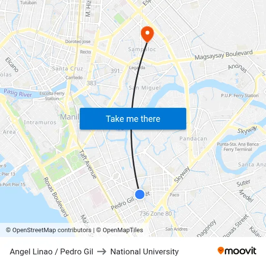 Angel Linao / Pedro Gil to National University map