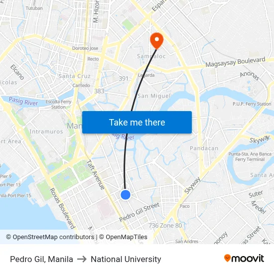 Pedro Gil, Manila to National University map