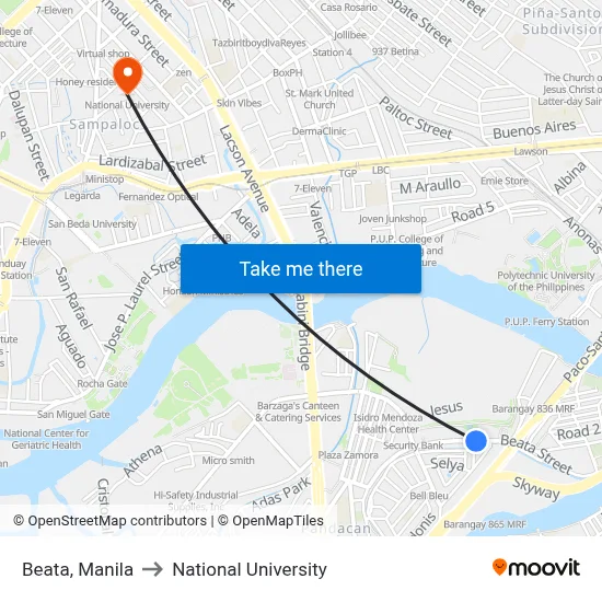 Beata, Manila to National University map